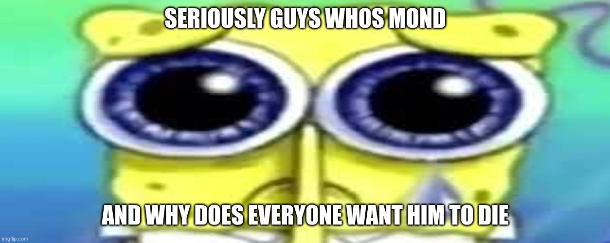Sad Spong | SERIOUSLY GUYS WHOS MOND; AND WHY DOES EVERYONE WANT HIM TO DIE | image tagged in sad spong | made w/ Imgflip meme maker