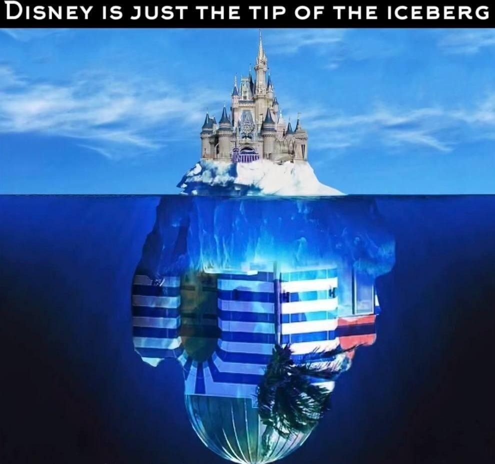 Disney is just the tip of the Iceberg | image tagged in groomerland,groomer world,epstein island,jeffrey epstein,pedophilia,human trafficking | made w/ Imgflip meme maker