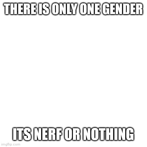 Nerf or nothing | THERE IS ONLY ONE GENDER; ITS NERF OR NOTHING | image tagged in memes,nerf,funny,oh wow are you actually reading these tags,stop reading the tags,blank transparent square | made w/ Imgflip meme maker