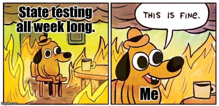 The truth | State testing all week long. Me | image tagged in memes,this is fine | made w/ Imgflip meme maker