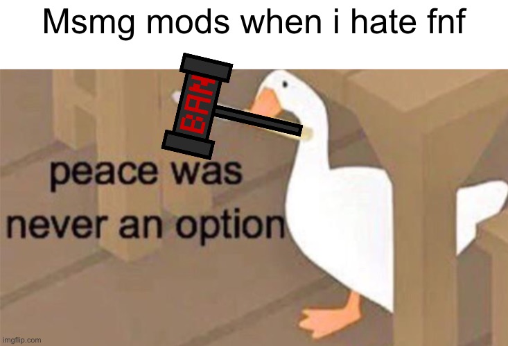 Untitled Goose Peace Was Never an Option | Msmg mods when i hate fnf | image tagged in untitled goose peace was never an option | made w/ Imgflip meme maker