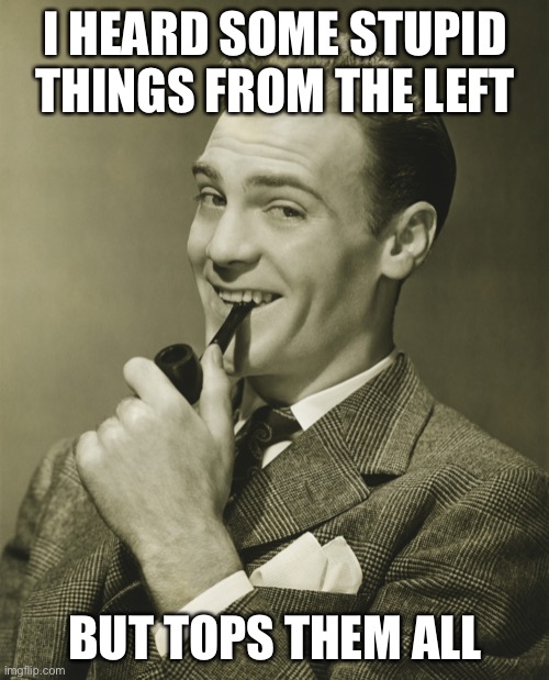Smug | I HEARD SOME STUPID THINGS FROM THE LEFT BUT TOPS THEM ALL | image tagged in smug | made w/ Imgflip meme maker