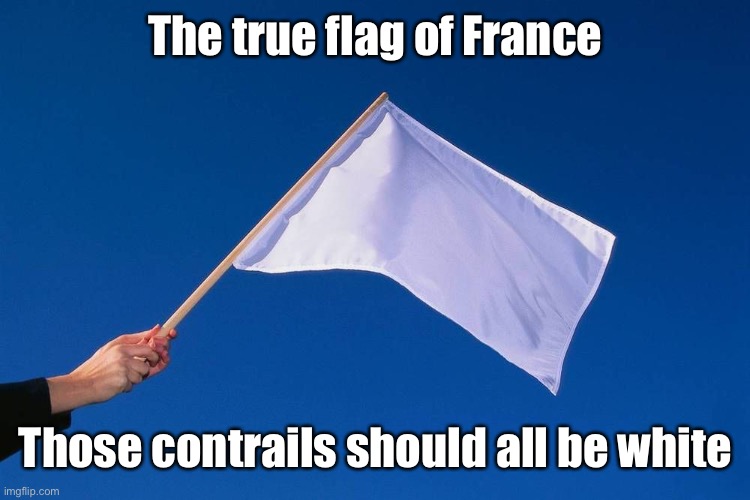 White flag | The true flag of France Those contrails should all be white | image tagged in white flag | made w/ Imgflip meme maker