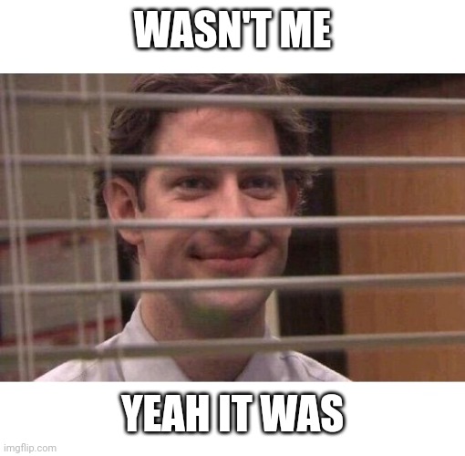 Jim Office Blinds | WASN'T ME; YEAH IT WAS | image tagged in jim office blinds | made w/ Imgflip meme maker