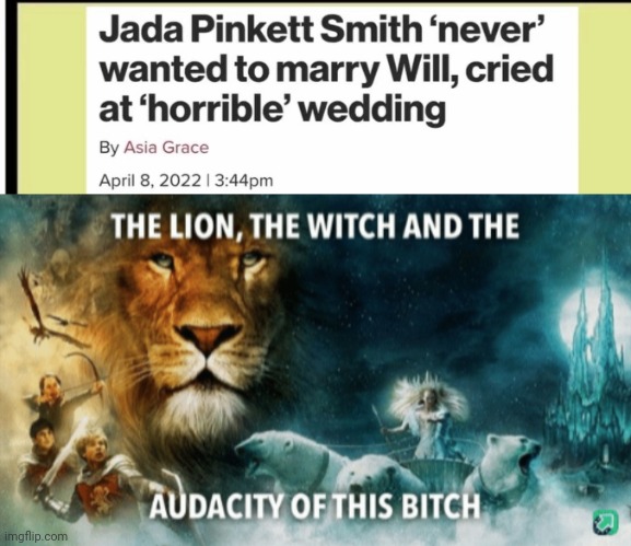image tagged in the lion the witch and the audacity of this bitch,will smith,will smith punching chris rock | made w/ Imgflip meme maker