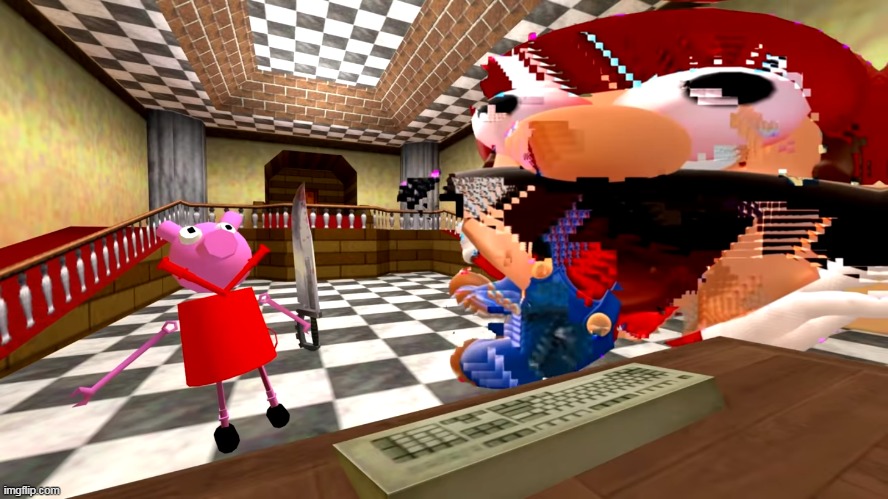 Caption this | image tagged in peppa pig about to kill mario | made w/ Imgflip meme maker