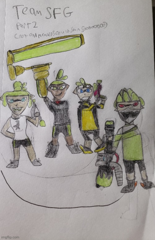 Team SFG part 2 (I gave legend regular dualies because I struggled to draw dapple dualies) | made w/ Imgflip meme maker