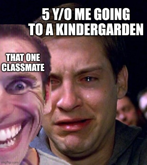 Lol | 5 Y/O ME GOING TO A KINDERGARDEN; THAT ONE CLASSMATE | image tagged in memes | made w/ Imgflip meme maker