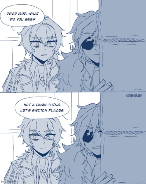 Eyepatch Problems | image tagged in genshin impact,brothers,see | made w/ Imgflip meme maker