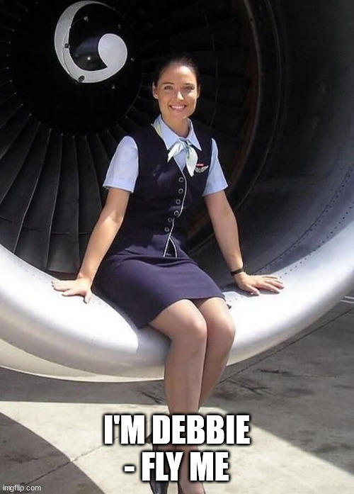 Flight Attendant | I'M DEBBIE - FLY ME | image tagged in flight attendant | made w/ Imgflip meme maker