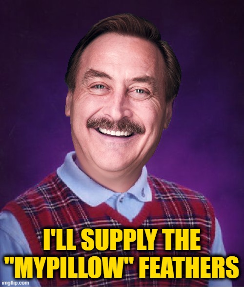 Bad Luck Mike | I'LL SUPPLY THE "MYPILLOW" FEATHERS | image tagged in bad luck mike | made w/ Imgflip meme maker