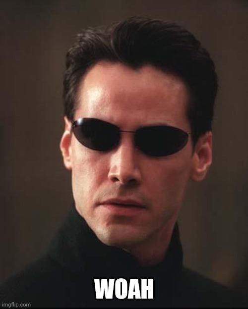 Neo Matrix Keanu Reeves | WOAH | image tagged in neo matrix keanu reeves | made w/ Imgflip meme maker