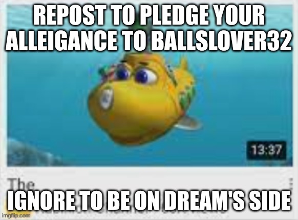 The | REPOST TO PLEDGE YOUR ALLEIGANCE TO BALLSLOVER32; IGNORE TO BE ON DREAM'S SIDE | image tagged in the | made w/ Imgflip meme maker