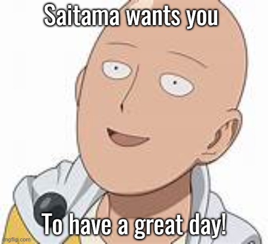 Saitama | Saitama wants you; To have a great day! | image tagged in saitama | made w/ Imgflip meme maker