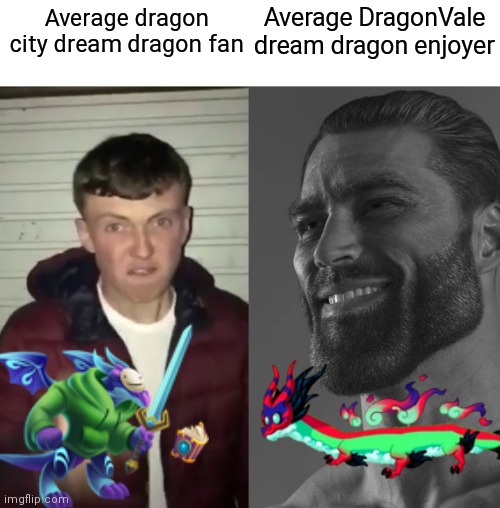 Average Fan vs Average Enjoyer | Average DragonVale dream dragon enjoyer; Average dragon city dream dragon fan | image tagged in average fan vs average enjoyer | made w/ Imgflip meme maker
