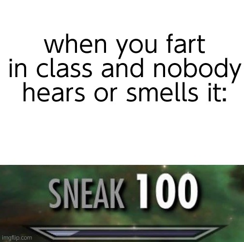 Sneak 100 | when you fart in class and nobody hears or smells it: | image tagged in sneak 100 | made w/ Imgflip meme maker