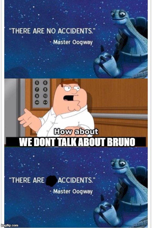 accidents indeed happen |  WE DONT TALK ABOUT BRUNO | image tagged in what bout that,we dont talk about bruno,is cursed | made w/ Imgflip meme maker