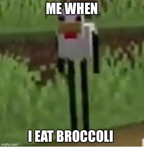 Cursed Minecraft chicken | ME WHEN; I EAT BROCCOLI | image tagged in cursed minecraft chicken | made w/ Imgflip meme maker