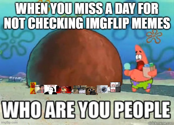 Miss a lot | WHEN YOU MISS A DAY FOR NOT CHECKING IMGFLIP MEMES | image tagged in who are you people | made w/ Imgflip meme maker