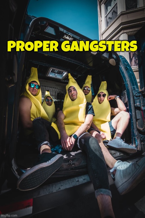 I’d be scared if I walked outside and saw them | PROPER GANGSTERS | image tagged in gangster,memes,funny,banana | made w/ Imgflip meme maker