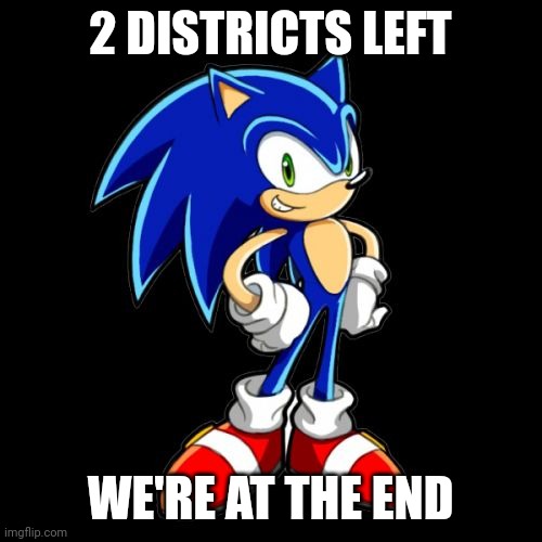 2 left | 2 DISTRICTS LEFT; WE'RE AT THE END | image tagged in memes,you're too slow sonic | made w/ Imgflip meme maker