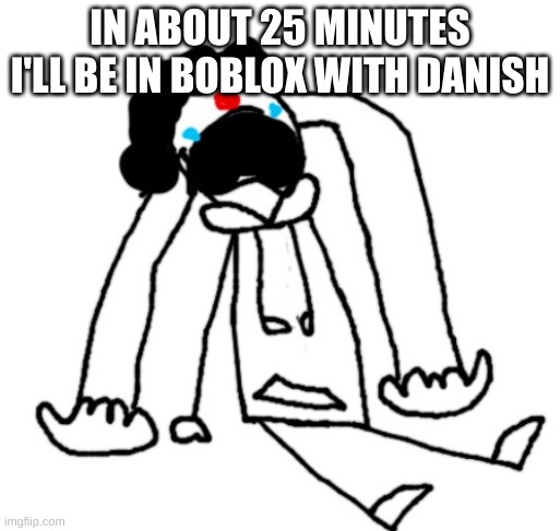 clown idiot crying like the whiny piss baby he is | IN ABOUT 25 MINUTES I'LL BE IN BOBLOX WITH DANISH | image tagged in clown idiot crying like the whiny piss baby he is | made w/ Imgflip meme maker