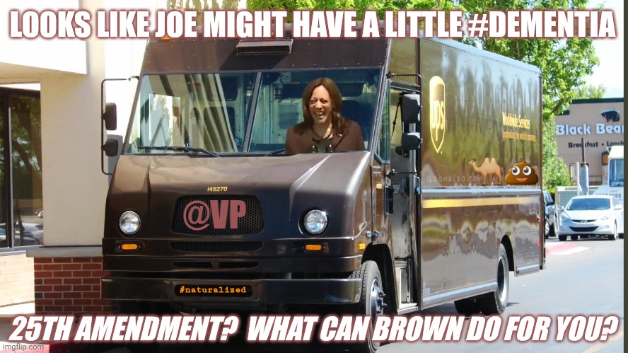 Constitutional Crisis Powered by Kamala Cackles. #25thAmendment #JoeByeDone #TRUMPWON | LOOKS LIKE JOE MIGHT HAVE A LITTLE #DEMENTIA; 🐫💩; @VP; #naturalized; 25TH AMENDMENT?  WHAT CAN BROWN DO FOR YOU? | image tagged in what can brown do for you,kamala harris,joe biden,dementia,oh shit here we go again,the great awakening | made w/ Imgflip meme maker