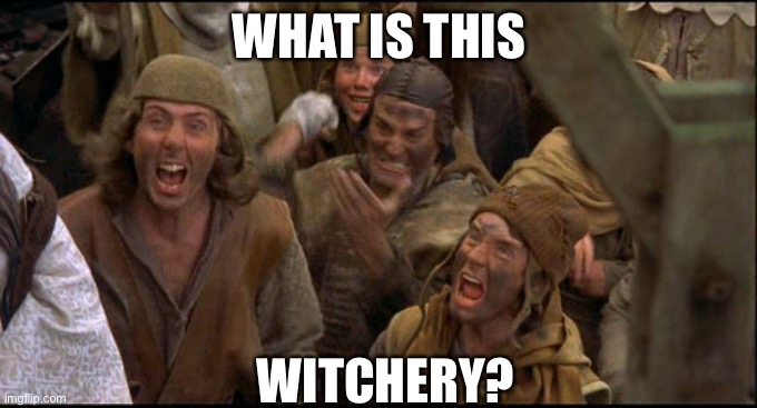 Monty Python witch | WHAT IS THIS WITCHERY? | image tagged in monty python witch | made w/ Imgflip meme maker
