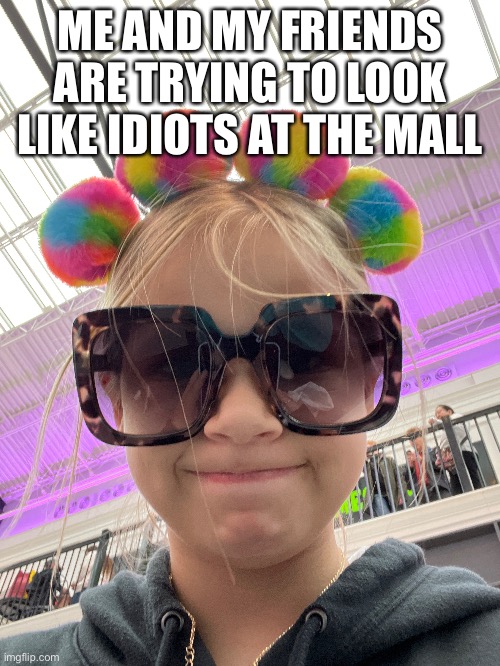 iDiOtS | ME AND MY FRIENDS ARE TRYING TO LOOK LIKE IDIOTS AT THE MALL | image tagged in idiots,besties | made w/ Imgflip meme maker