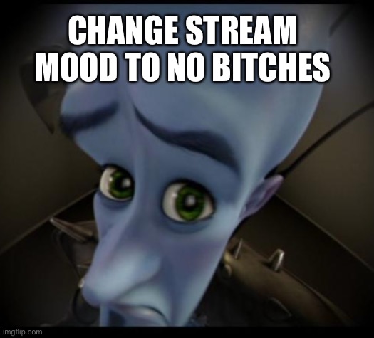 Megamind peeking | CHANGE STREAM MOOD TO NO BITCHES | image tagged in no bitches | made w/ Imgflip meme maker