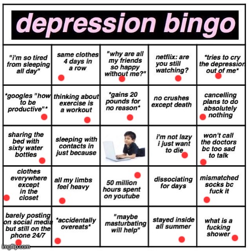 dEpReSiOn BiNgO | image tagged in depression bingo | made w/ Imgflip meme maker