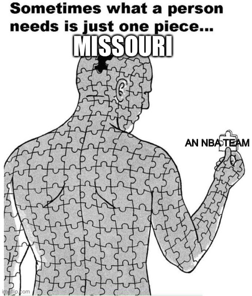 I mean we have some teams like the Chiefs, Royals, and Blues. | MISSOURI; AN NBA TEAM | image tagged in sometimes what a person needs is just one piece | made w/ Imgflip meme maker