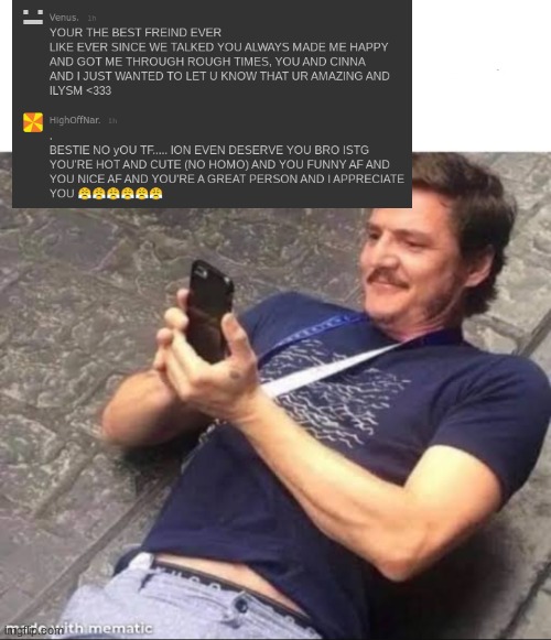 Pedro pascal smiling at phone | image tagged in pedro pascal smiling at phone | made w/ Imgflip meme maker
