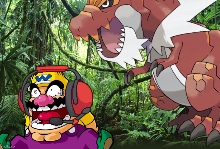 Wario dies by a wild Tyrantrum while listening to Bee Gees Stayin Alive.mp3 | image tagged in wario dies,wario,pokemon,dinosaur | made w/ Imgflip meme maker