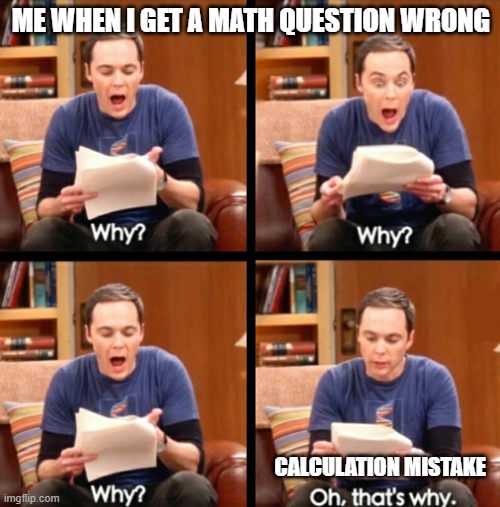 Why, why, why, Oh that's why | ME WHEN I GET A MATH QUESTION WRONG; CALCULATION MISTAKE | image tagged in why why why oh that's why | made w/ Imgflip meme maker