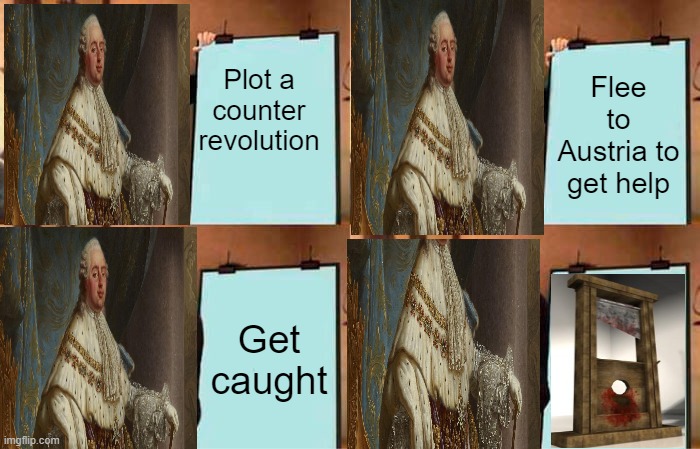 Louis's Plan | Plot a counter revolution; Flee to Austria to get help; Get caught | image tagged in memes,gru's plan,louis xvi,france,french revolution | made w/ Imgflip meme maker