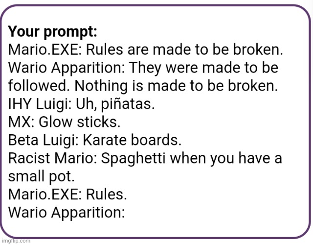 did prompts with all the Mario's Madness characters | made w/ Imgflip meme maker