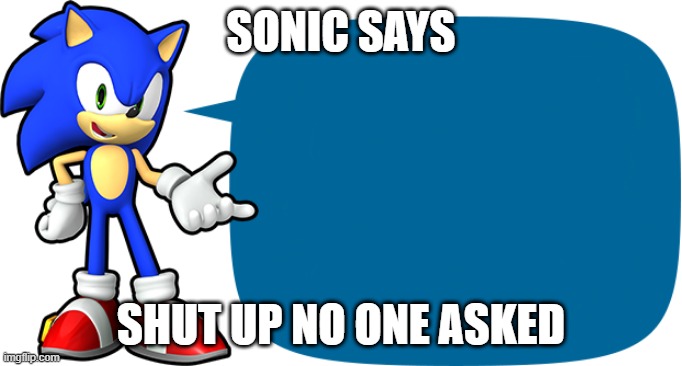 sonic says | SONIC SAYS; SHUT UP NO ONE ASKED | image tagged in sonic | made w/ Imgflip meme maker