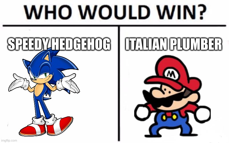 Who Would Win? | SPEEDY HEDGEHOG; ITALIAN PLUMBER | image tagged in memes,who would win | made w/ Imgflip meme maker