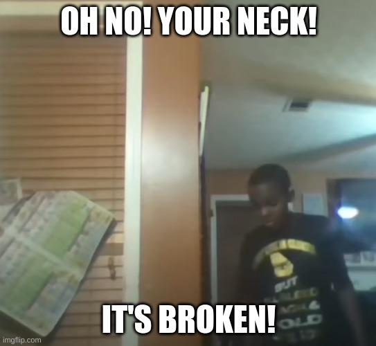 Oh no! Anyway... | OH NO! YOUR NECK! IT'S BROKEN! | image tagged in oh no our table it's broken | made w/ Imgflip meme maker