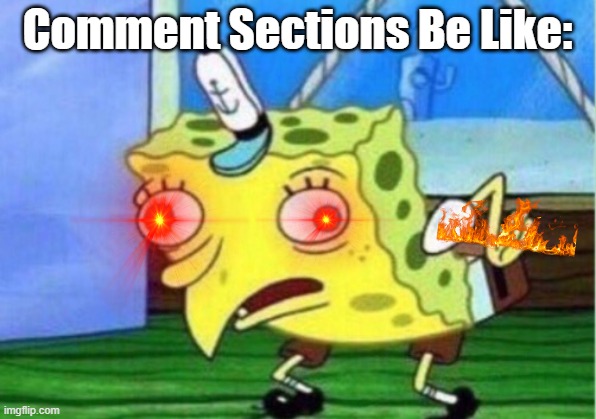 Mocking Spongebob | Comment Sections Be Like: | image tagged in memes,mocking spongebob | made w/ Imgflip meme maker