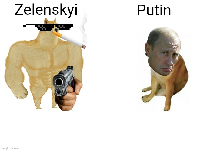Buff Doge vs. Cheems | Zelenskyi; Putin | image tagged in memes,buff doge vs cheems | made w/ Imgflip meme maker