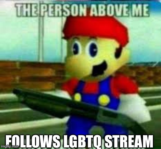 the person above me now has a shotgun | FOLLOWS LGBTQ STREAM | image tagged in the person above me now has a shotgun | made w/ Imgflip meme maker