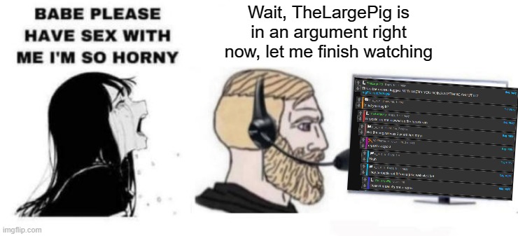 fun | Wait, TheLargePig is in an argument right now, let me finish watching | made w/ Imgflip meme maker