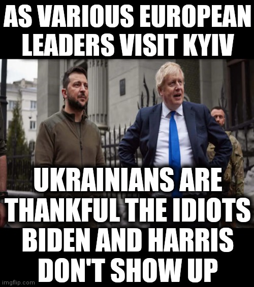 At least they don't have that to endure! | AS VARIOUS EUROPEAN LEADERS VISIT KYIV; UKRAINIANS ARE
THANKFUL THE IDIOTS
BIDEN AND HARRIS
DON'T SHOW UP | image tagged in memes,ukraine,joe biden,kamala harris,kyiv,european leaders | made w/ Imgflip meme maker