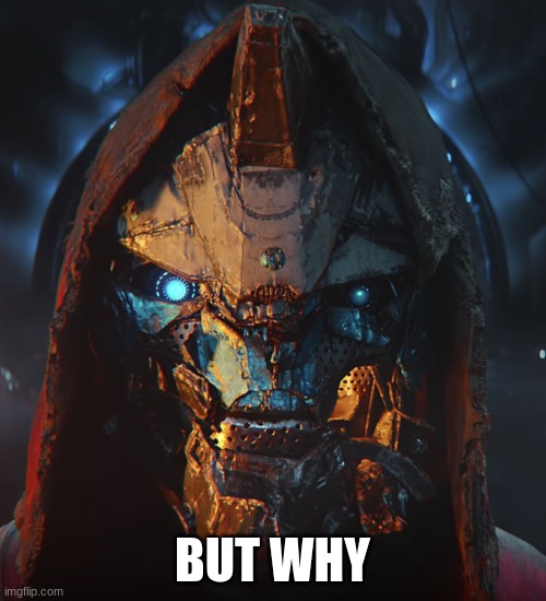 cayde-6 | BUT WHY | image tagged in cayde-6 | made w/ Imgflip meme maker