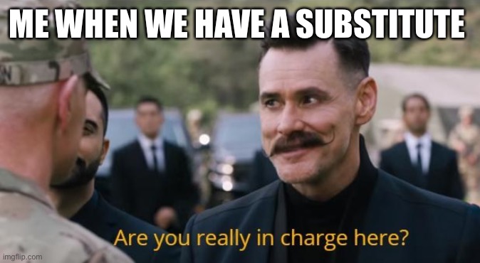 Are you really in charge here? |  ME WHEN WE HAVE A SUBSTITUTE | image tagged in are you really in charge here | made w/ Imgflip meme maker