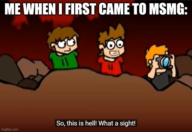 So this is Hell | ME WHEN I FIRST CAME TO MSMG: | image tagged in so this is hell | made w/ Imgflip meme maker