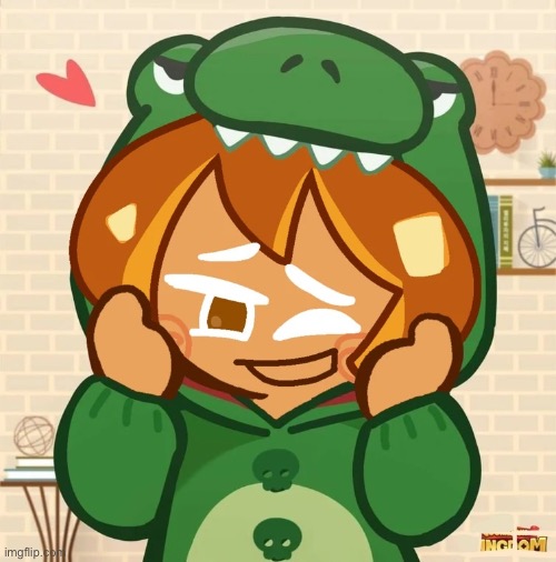 I actually convinced someone to make this for me | image tagged in croissant cookie in a dino hoodie | made w/ Imgflip meme maker