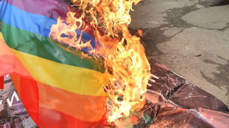 LGBTQ flag burning Blank Meme Template